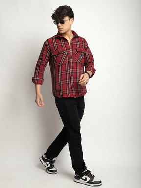 Urban Check Wine Full Sleeve Shirt