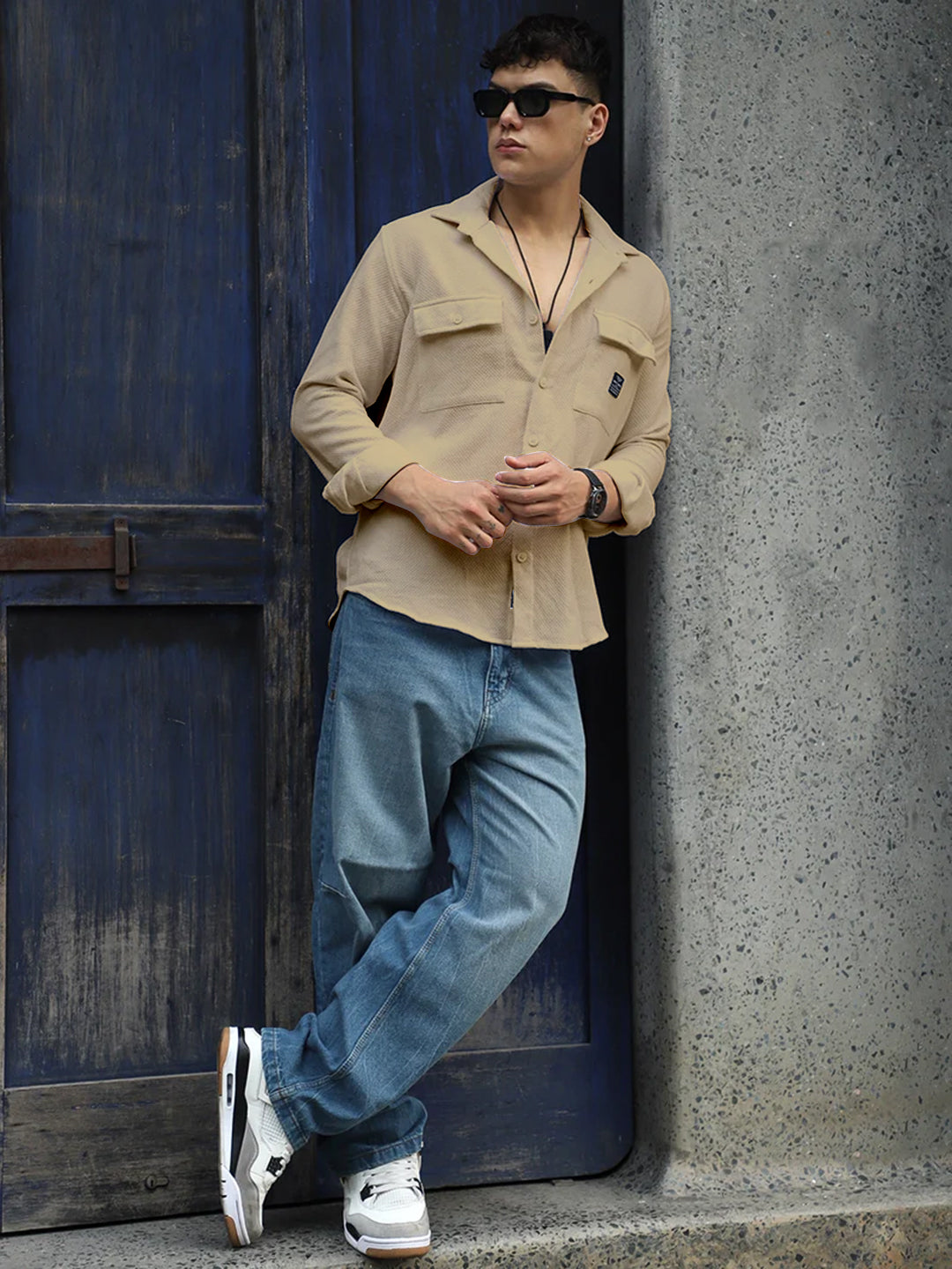 Tuscan Almond Brown Texture Full Sleeve Shirt