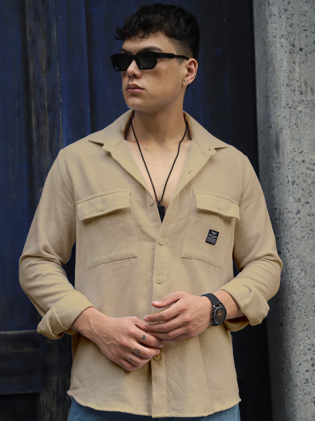 Tuscan Almond Brown Texture Full Sleeve Shirt