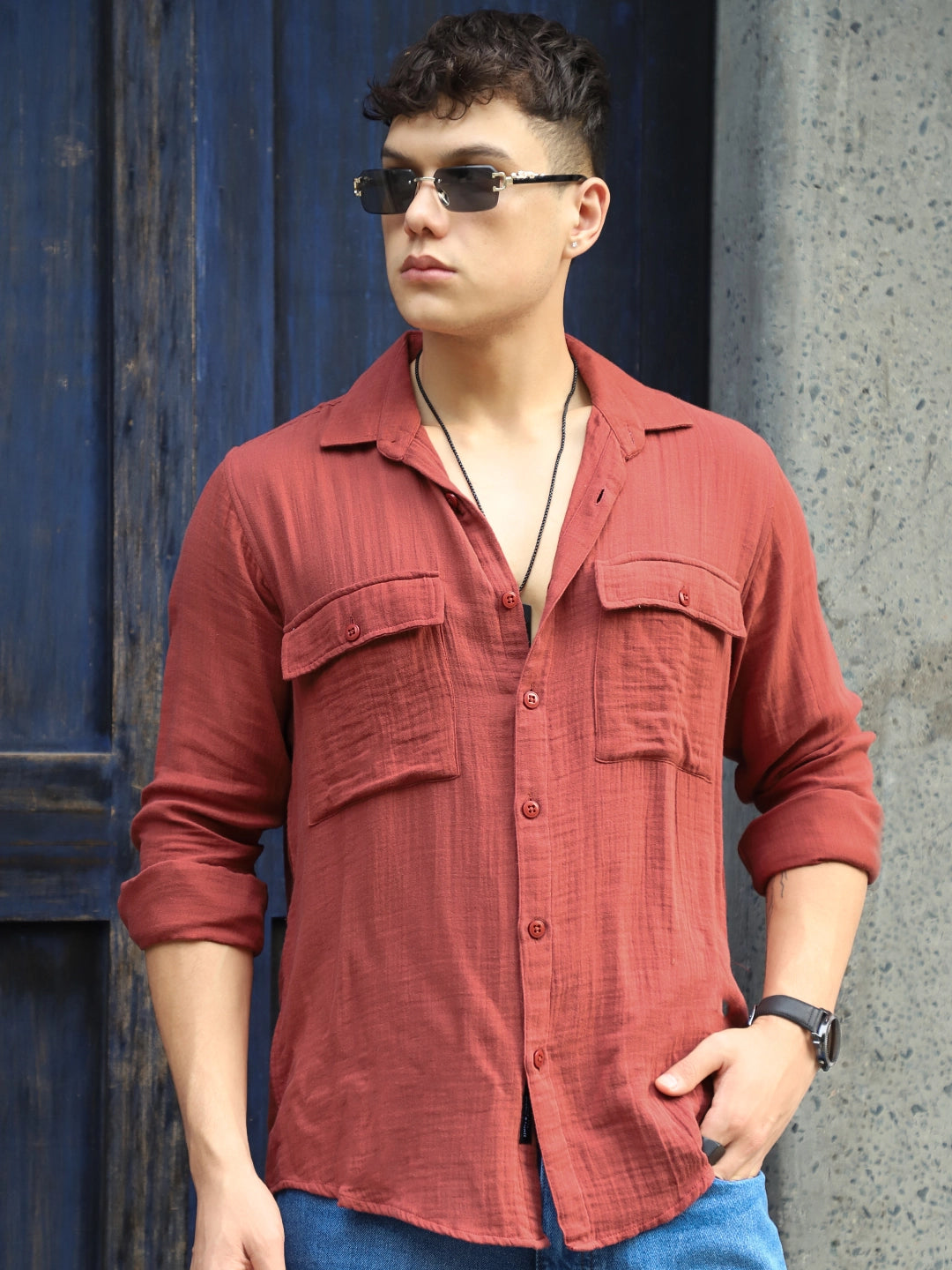 Vero Vibe Lucas Double Clothe Rust Shirt