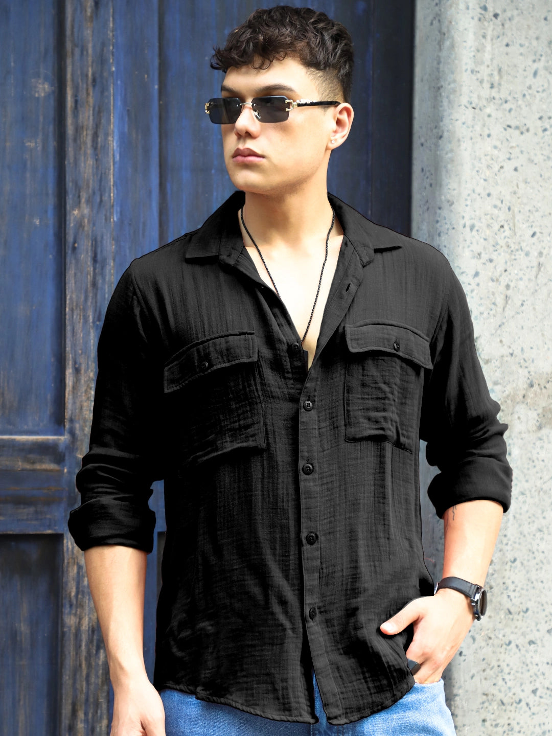 Vero Vibe Lucas Double Clothe Black Shirt