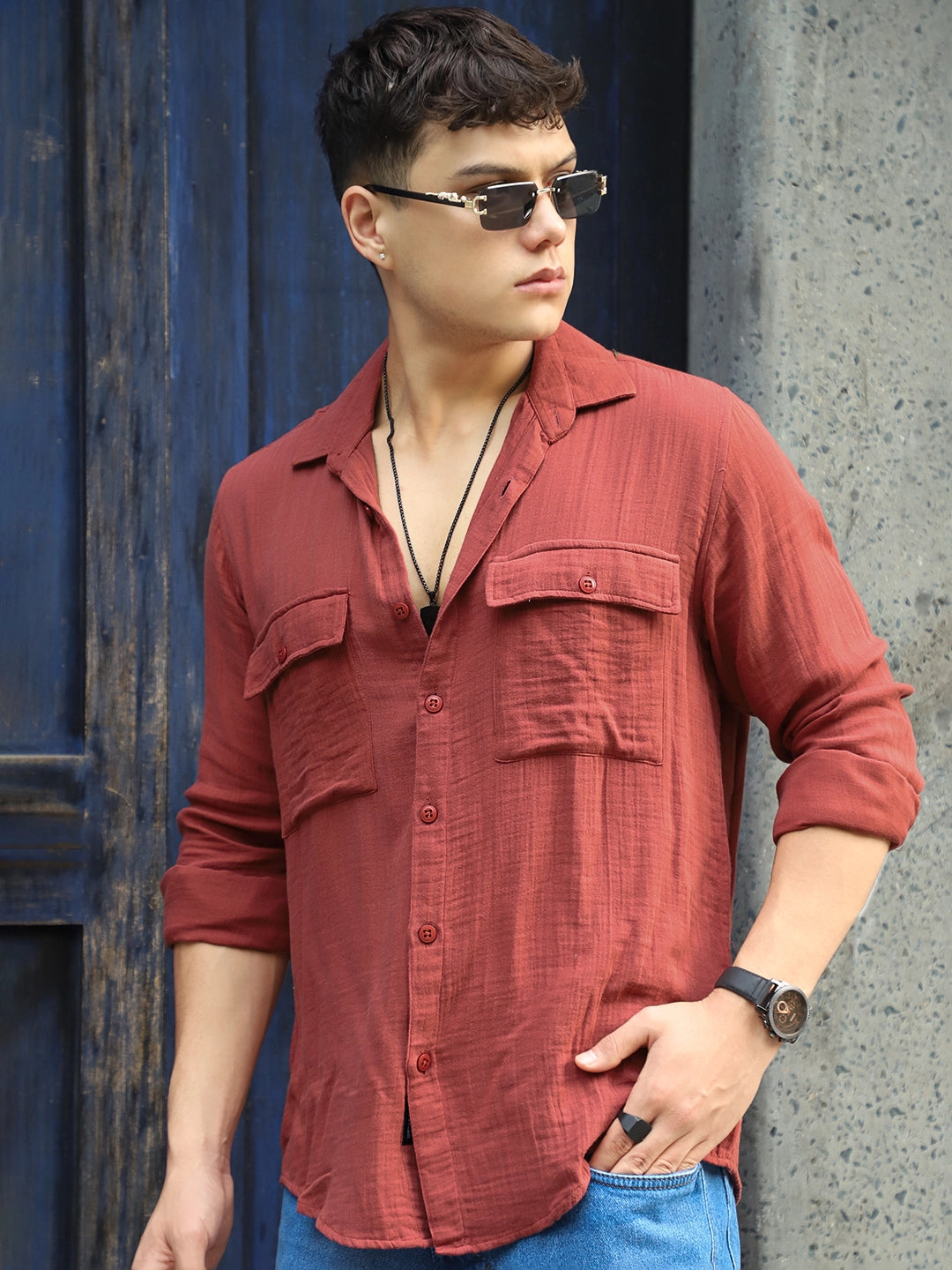 Vero Vibe Lucas Double Clothe Rust Shirt