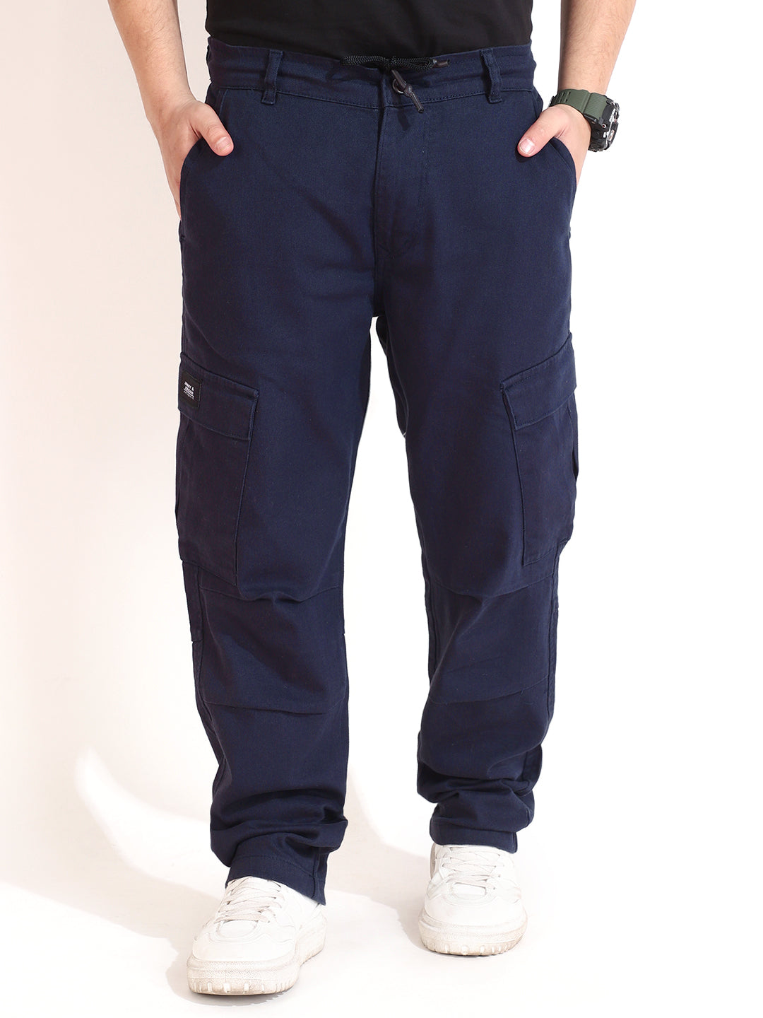 Navy Cotton Drill Baggy Fit Cargo