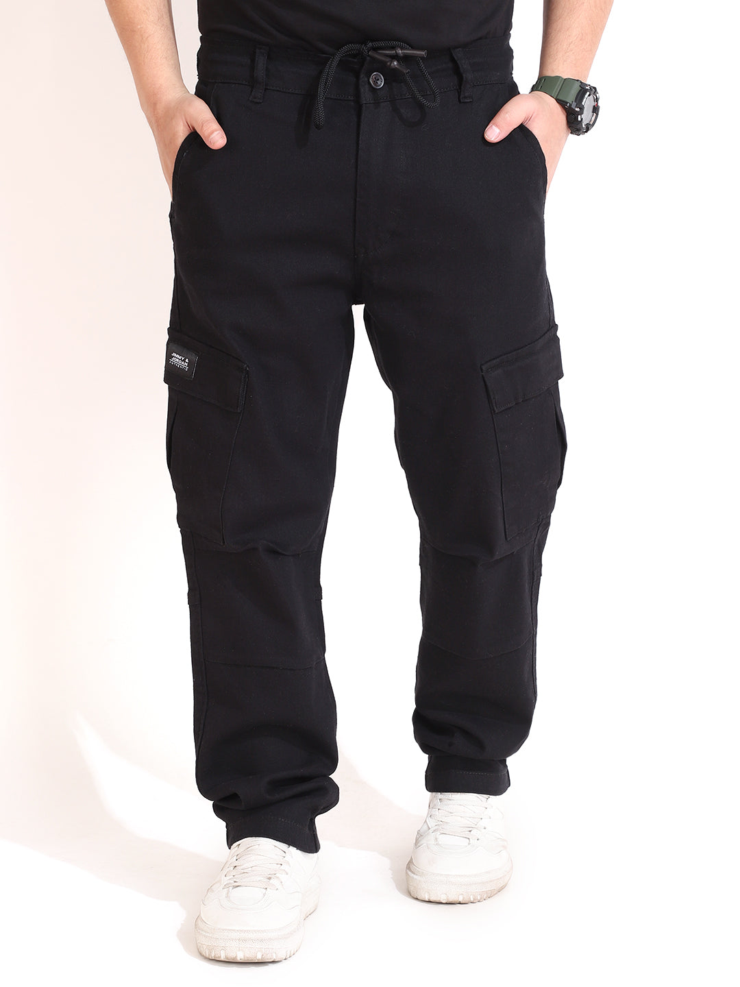 Black Cotton Drill Baggy Fit Cargo