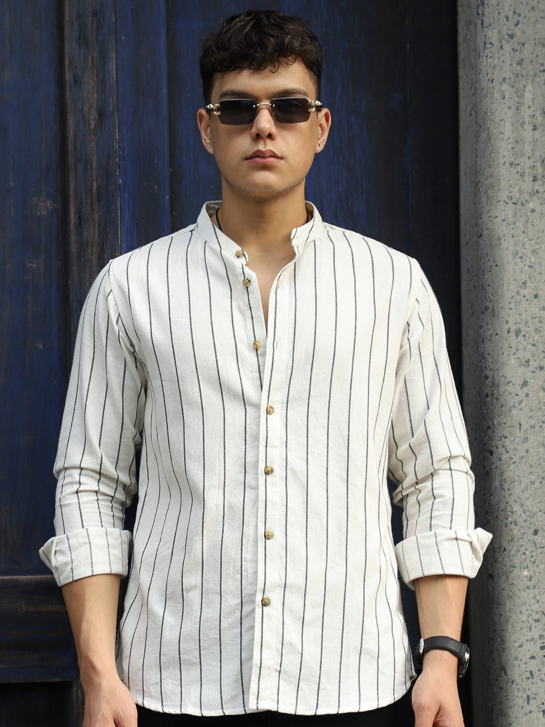Verdant  White  Stripe  Full  Sleeve  Shirt