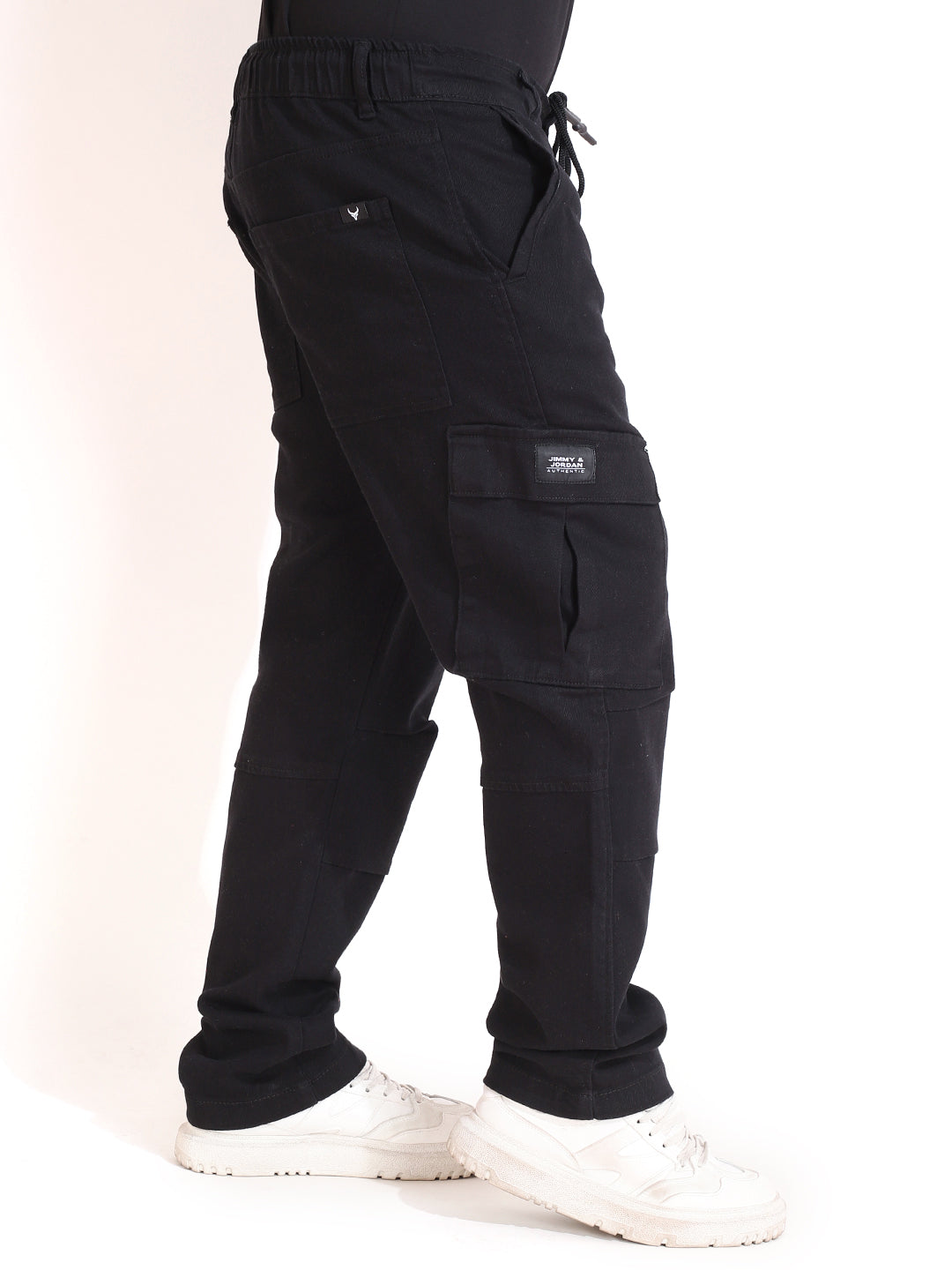 Black Cotton Drill Baggy Fit Cargo
