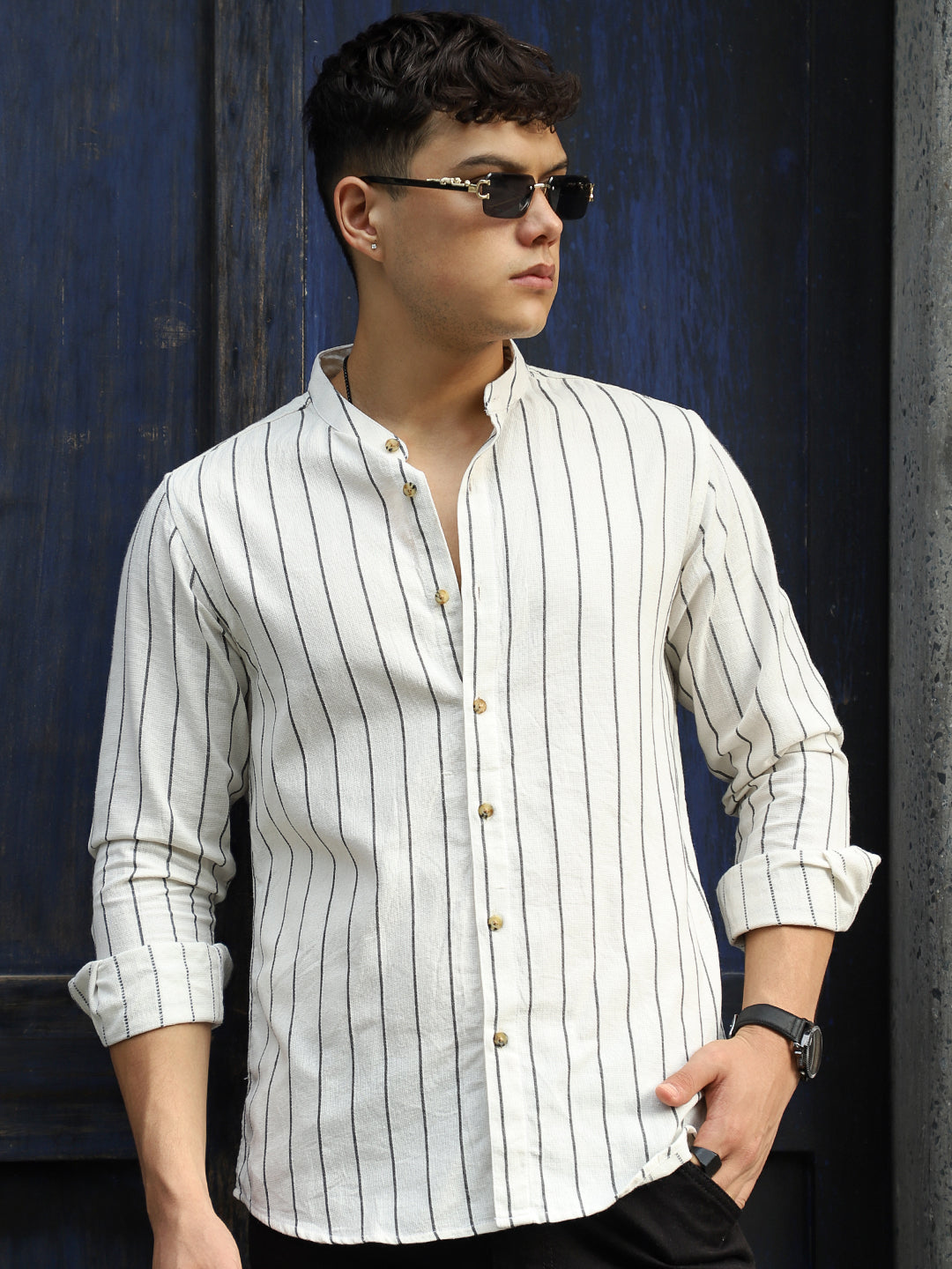 Verdant  White  Stripe  Full  Sleeve  Shirt