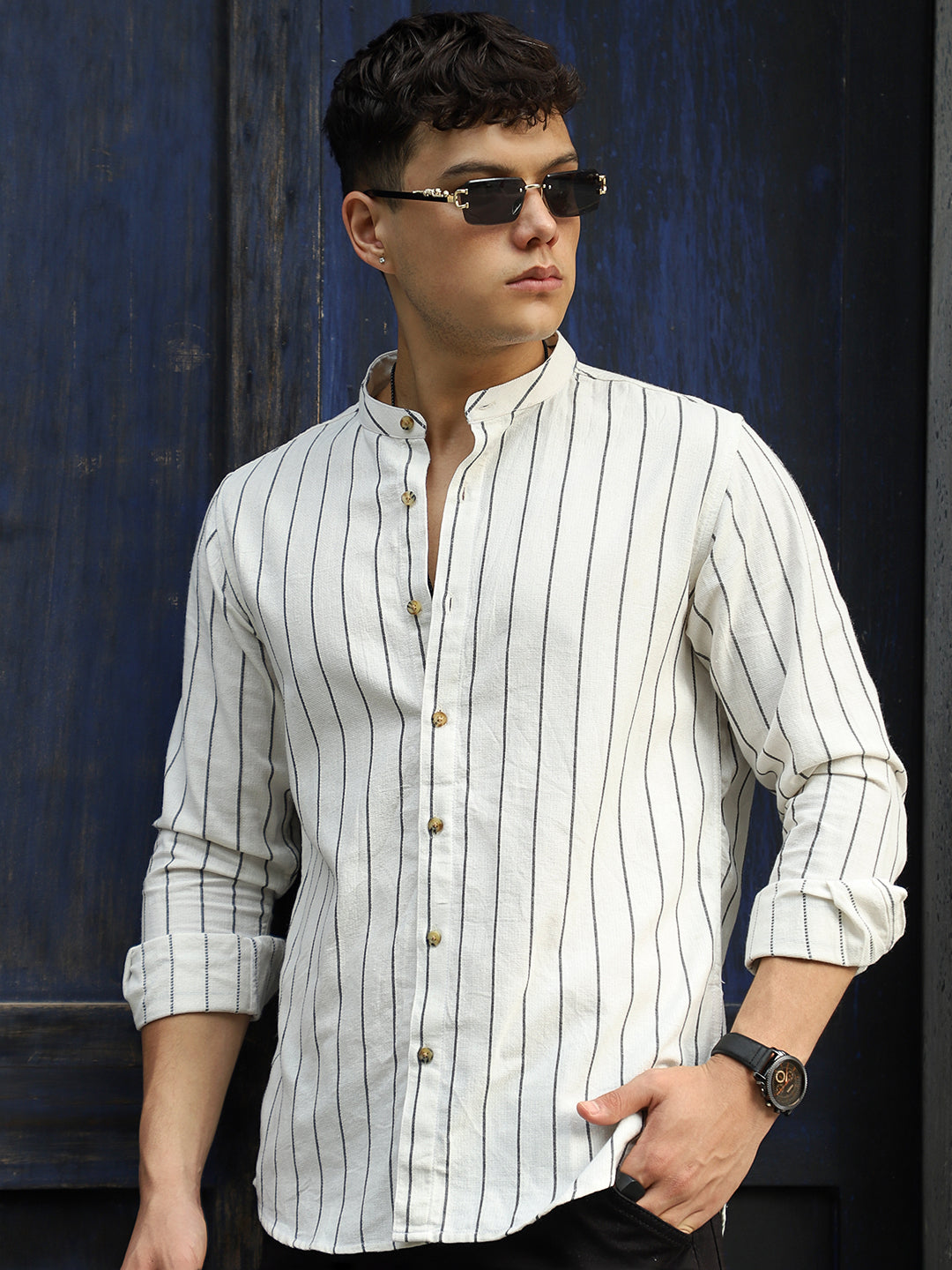 Verdant  White  Stripe  Full  Sleeve  Shirt