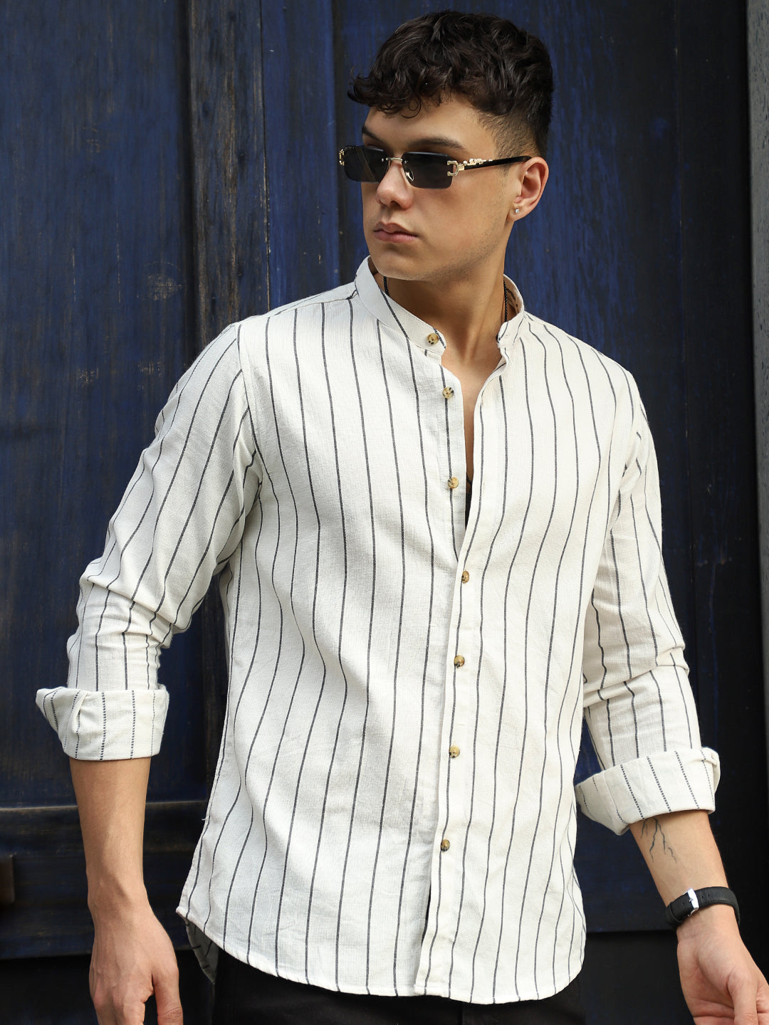Verdant  White  Stripe  Full  Sleeve  Shirt