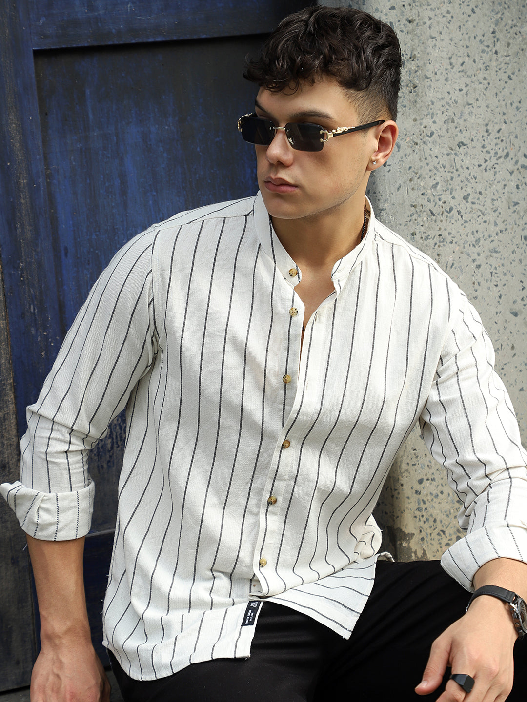 Verdant  White  Stripe  Full  Sleeve  Shirt