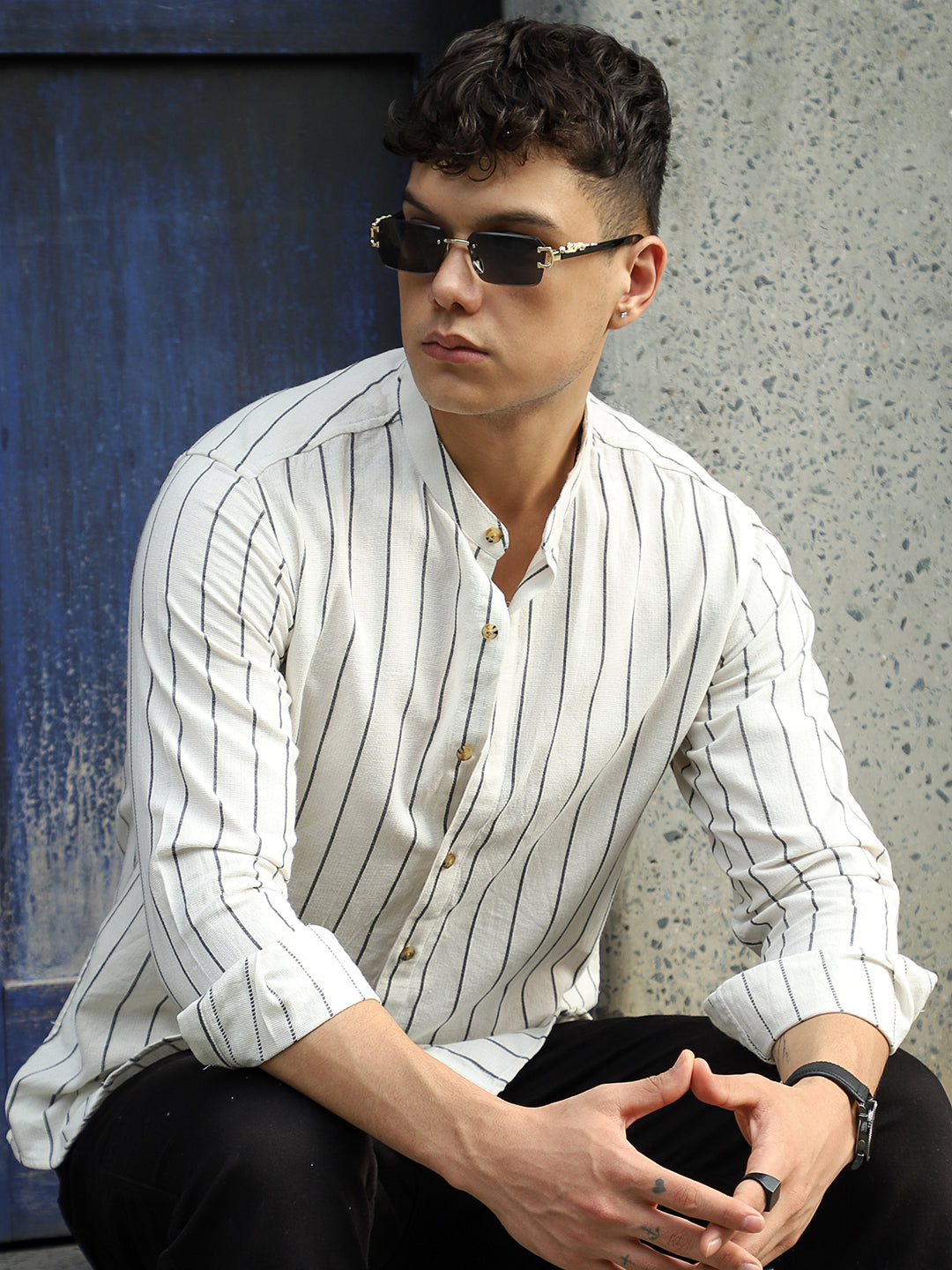 Verdant  White  Stripe  Full  Sleeve  Shirt