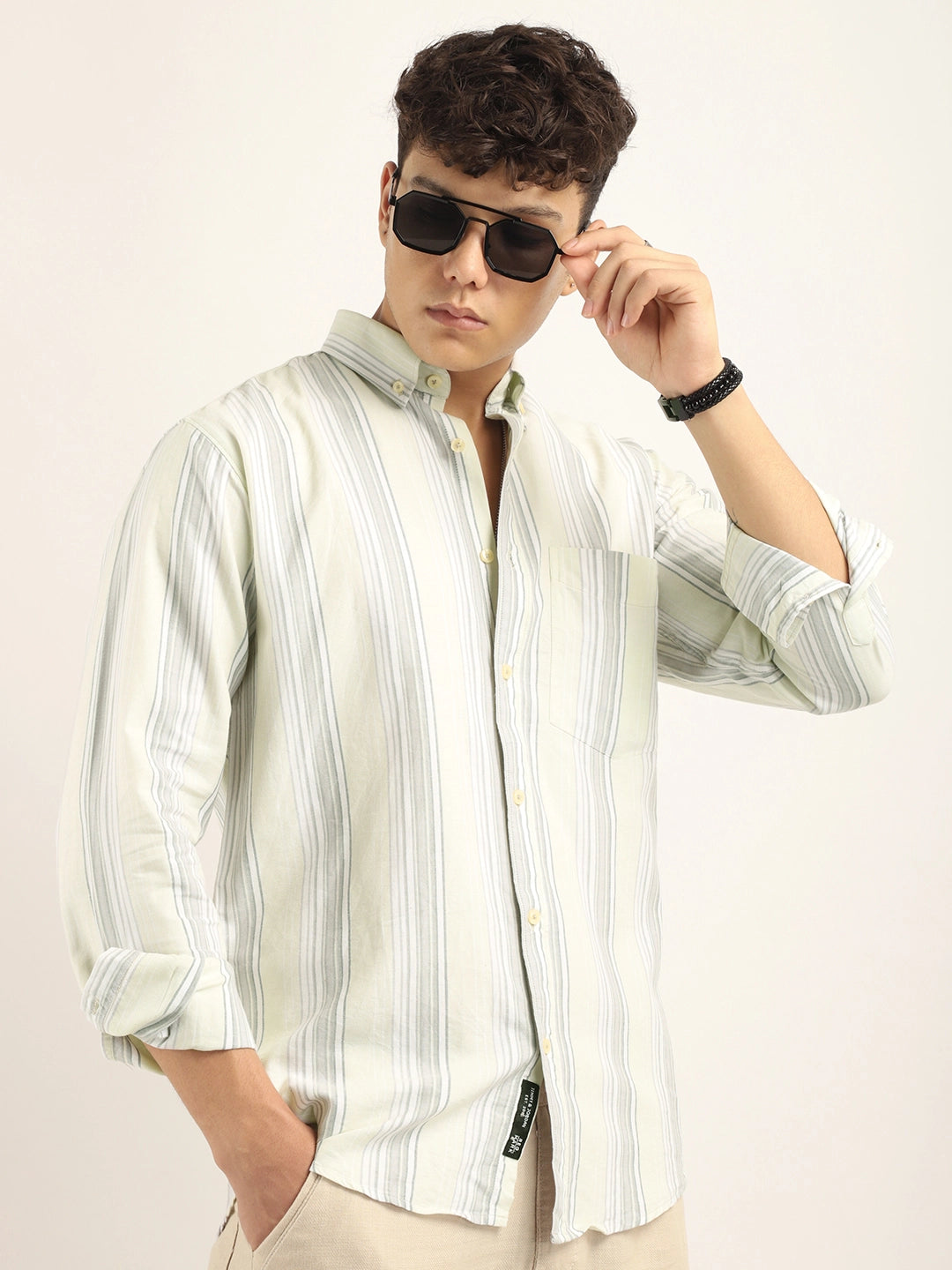 Bailey Stripe Cloular Beige Full Sleeve Shirt