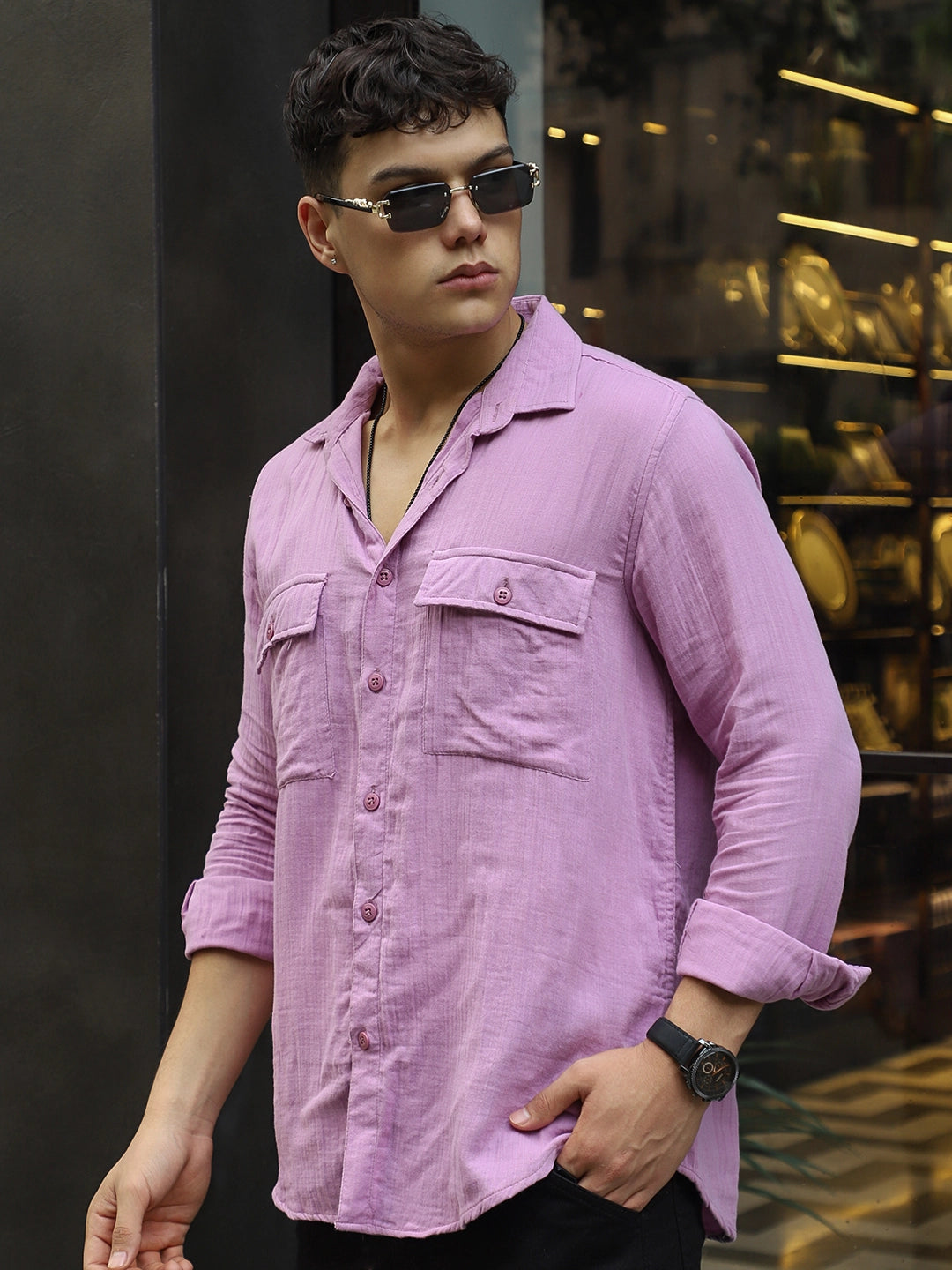 Vero Vibe Lucas Double Clothe Lavender Shirt