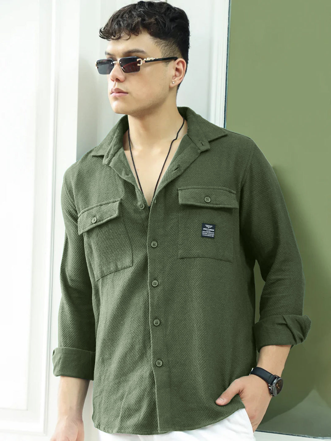 Tuscan Olive Texture Full Sleeve Shirt
