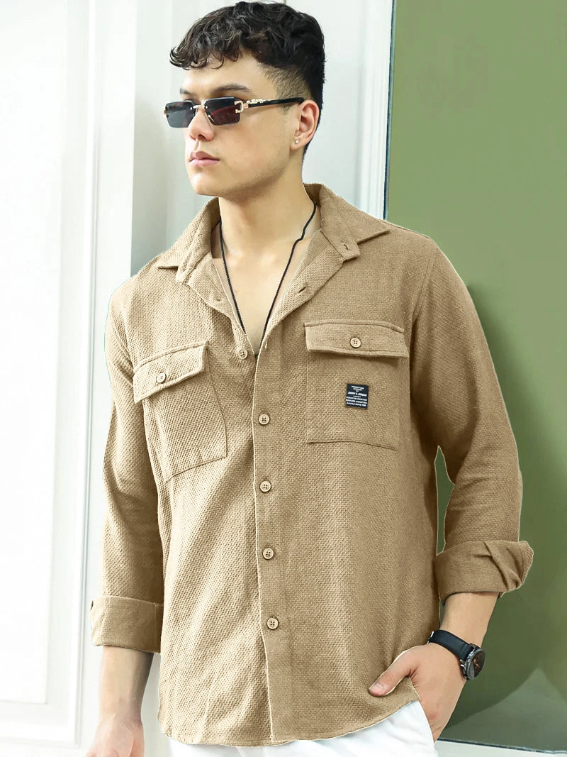 Tuscan Almond Brown Texture Full Sleeve Shirt