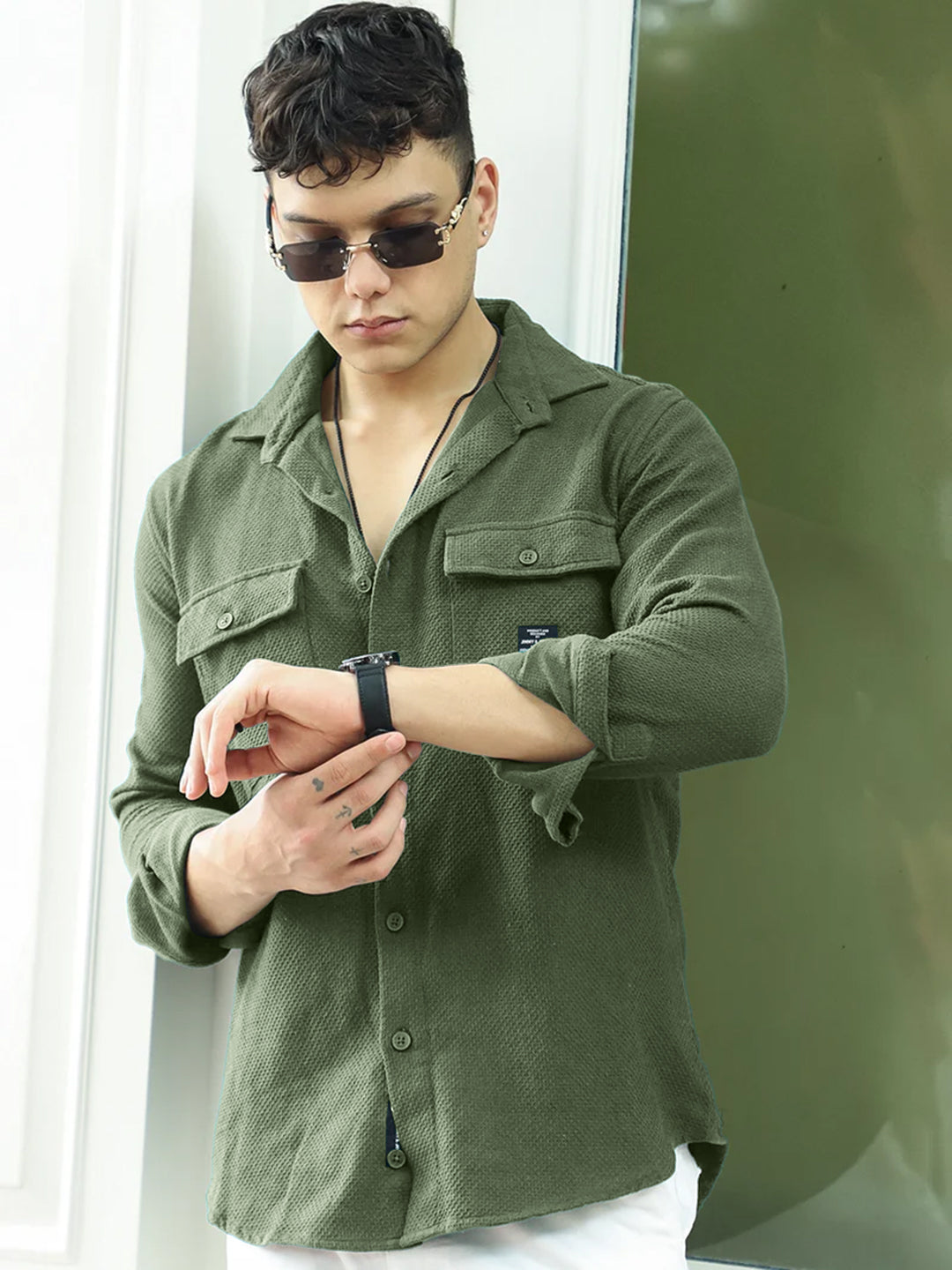 Tuscan Olive Texture Full Sleeve Shirt