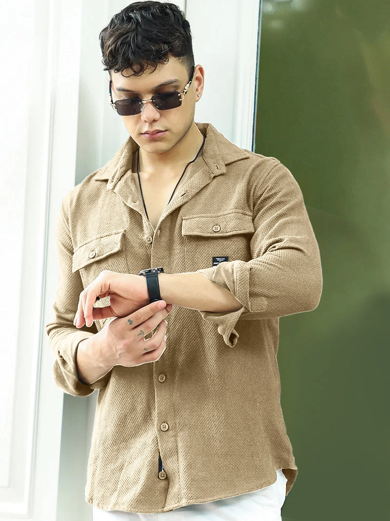 Tuscan Almond Brown Texture Full Sleeve Shirt