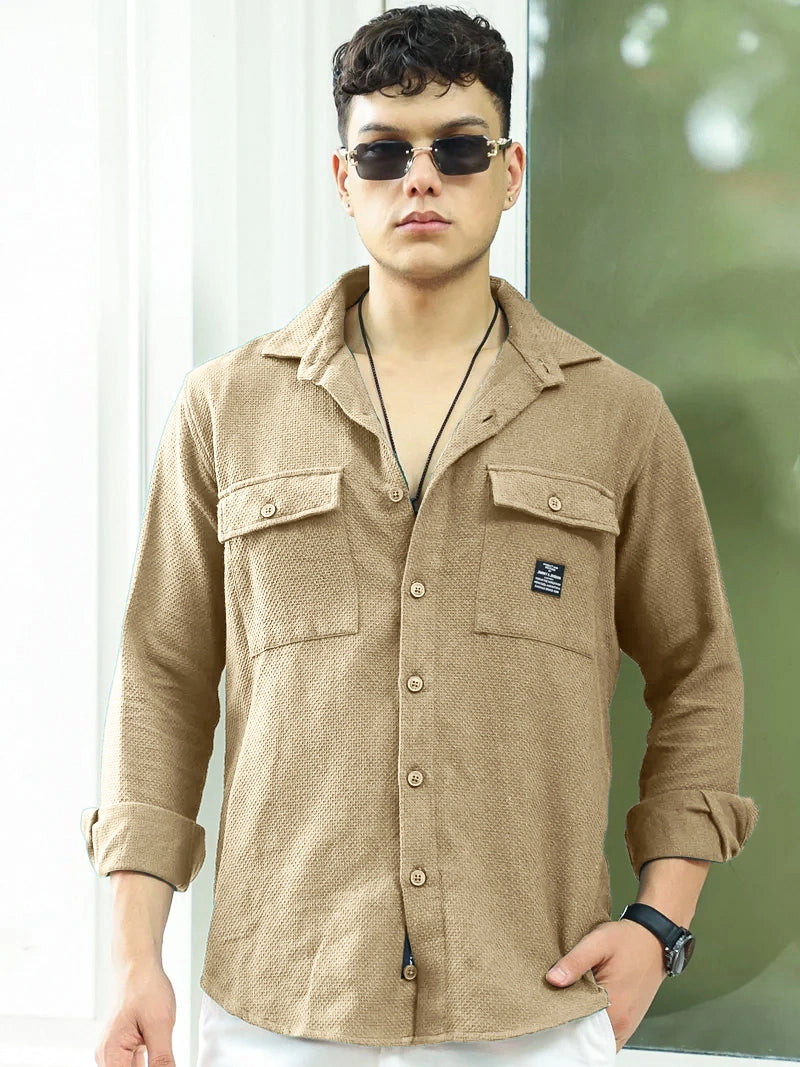 Tuscan Almond Brown Texture Full Sleeve Shirt