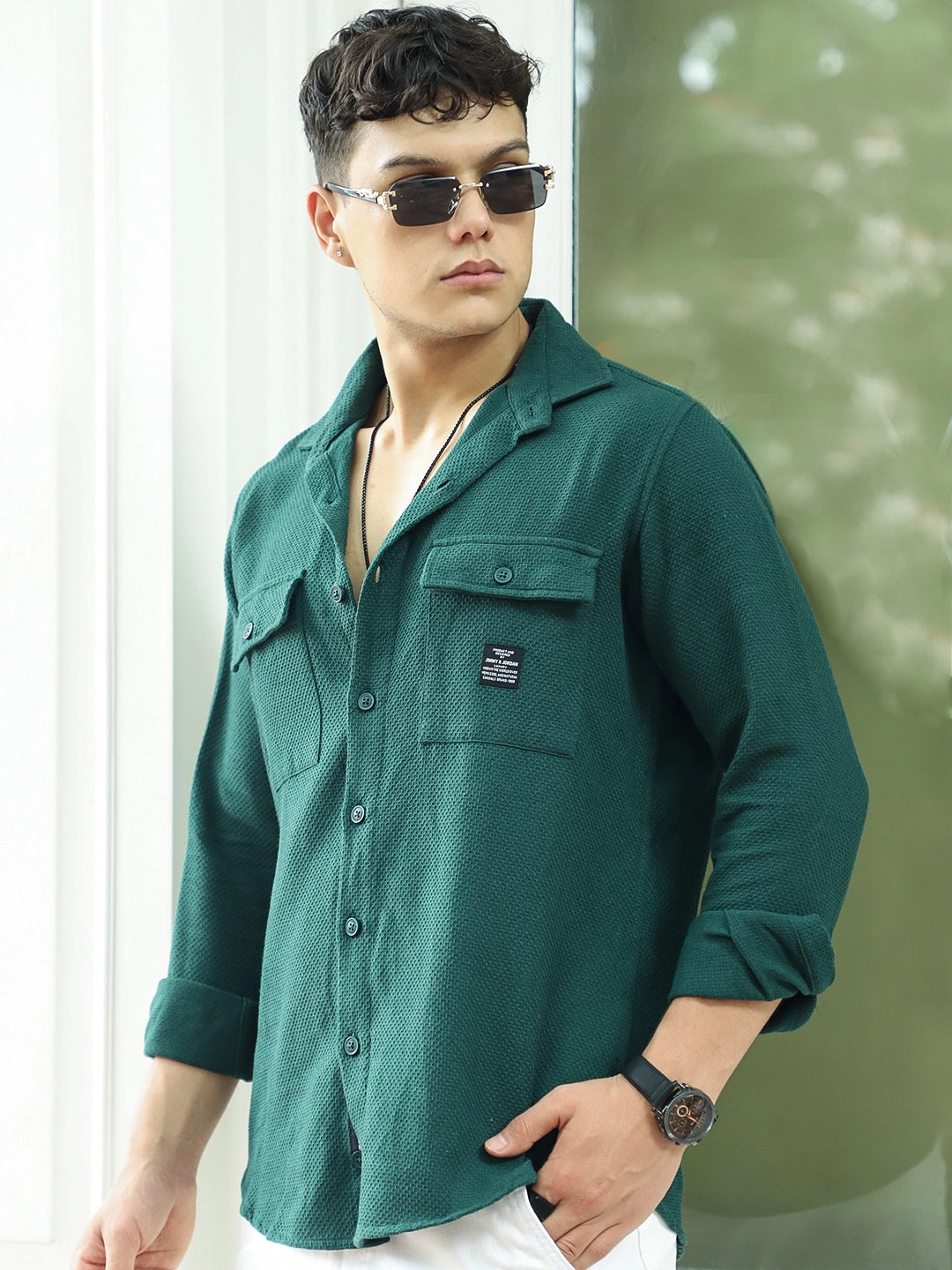 Tuscan Dark Green Texture Full Sleeve Shirt