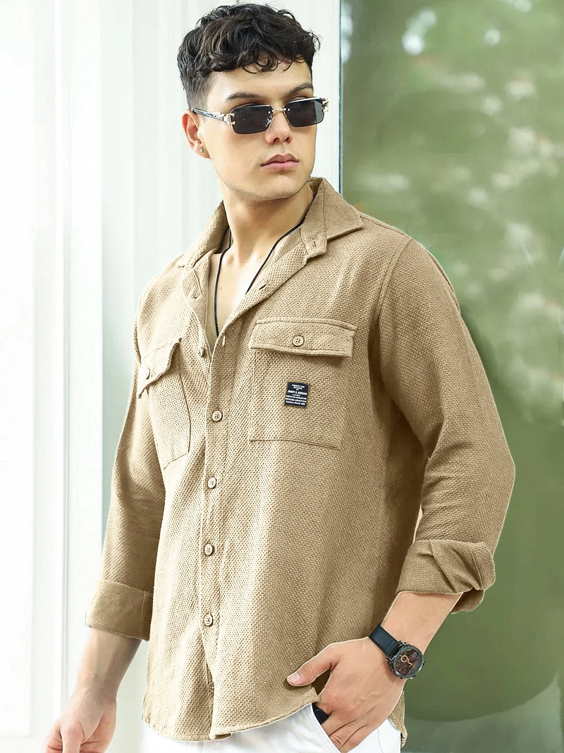 Tuscan Almond Brown Texture Full Sleeve Shirt