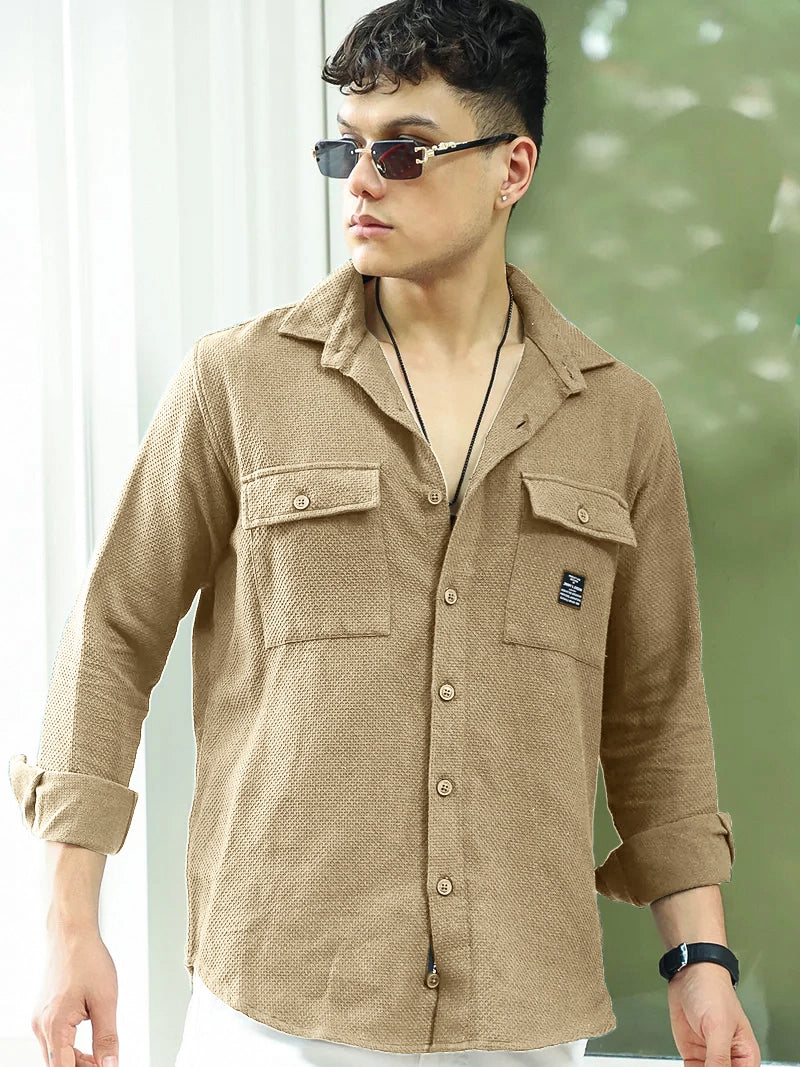 Tuscan Almond Brown Texture Full Sleeve Shirt