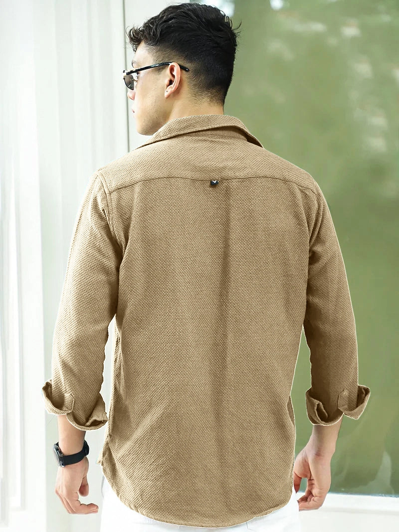 Tuscan Almond Brown Texture Full Sleeve Shirt