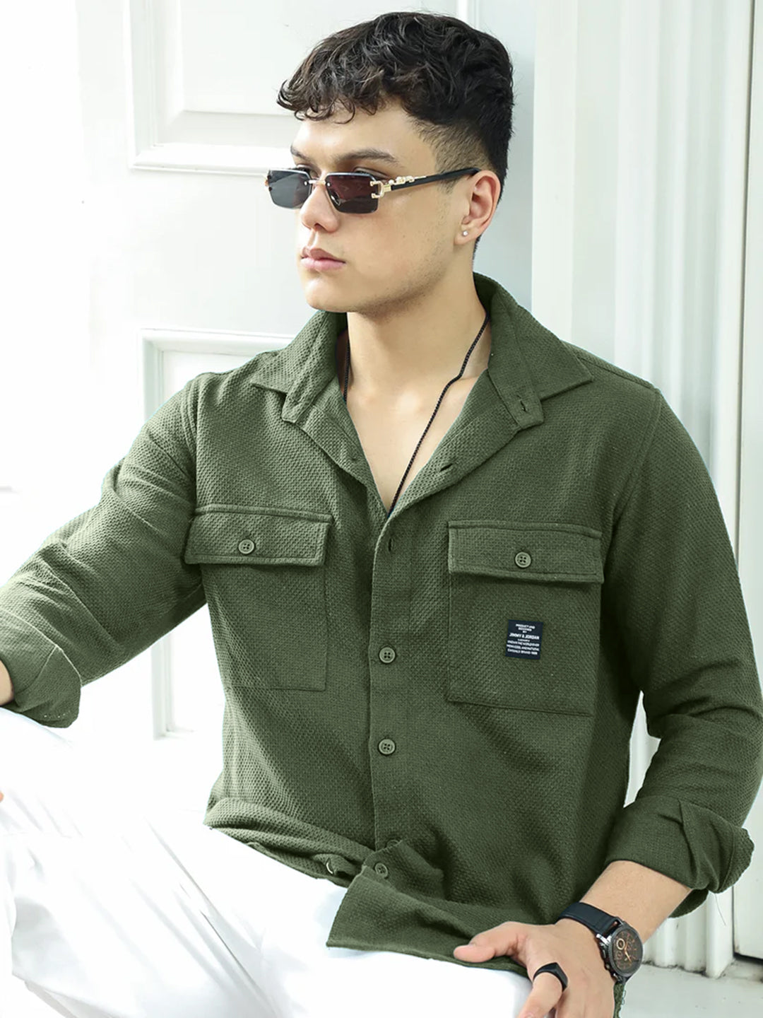 Tuscan Olive Texture Full Sleeve Shirt