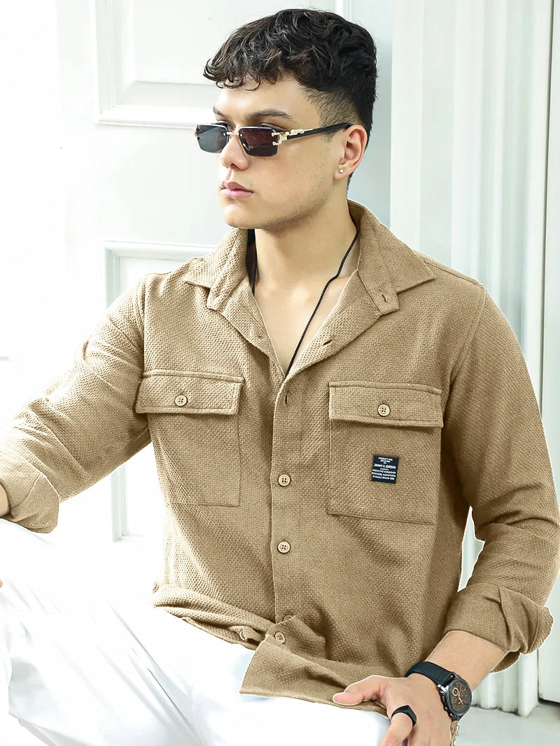 Tuscan Almond Brown Texture Full Sleeve Shirt