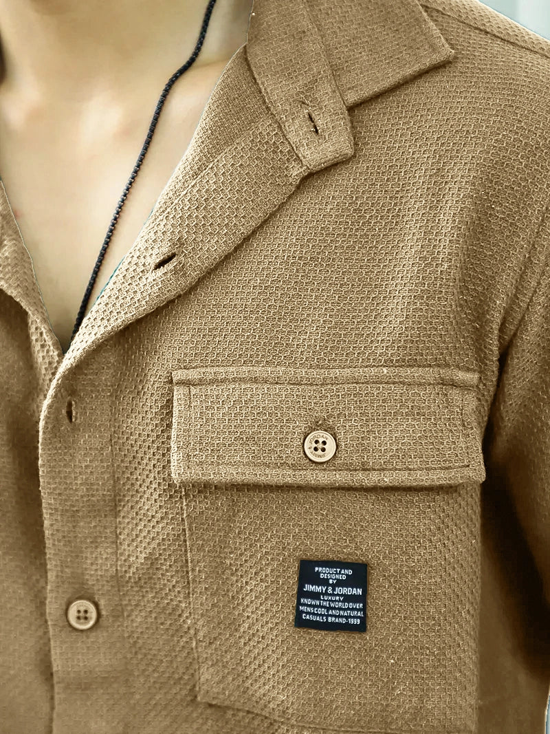 Tuscan Almond Brown Texture Full Sleeve Shirt