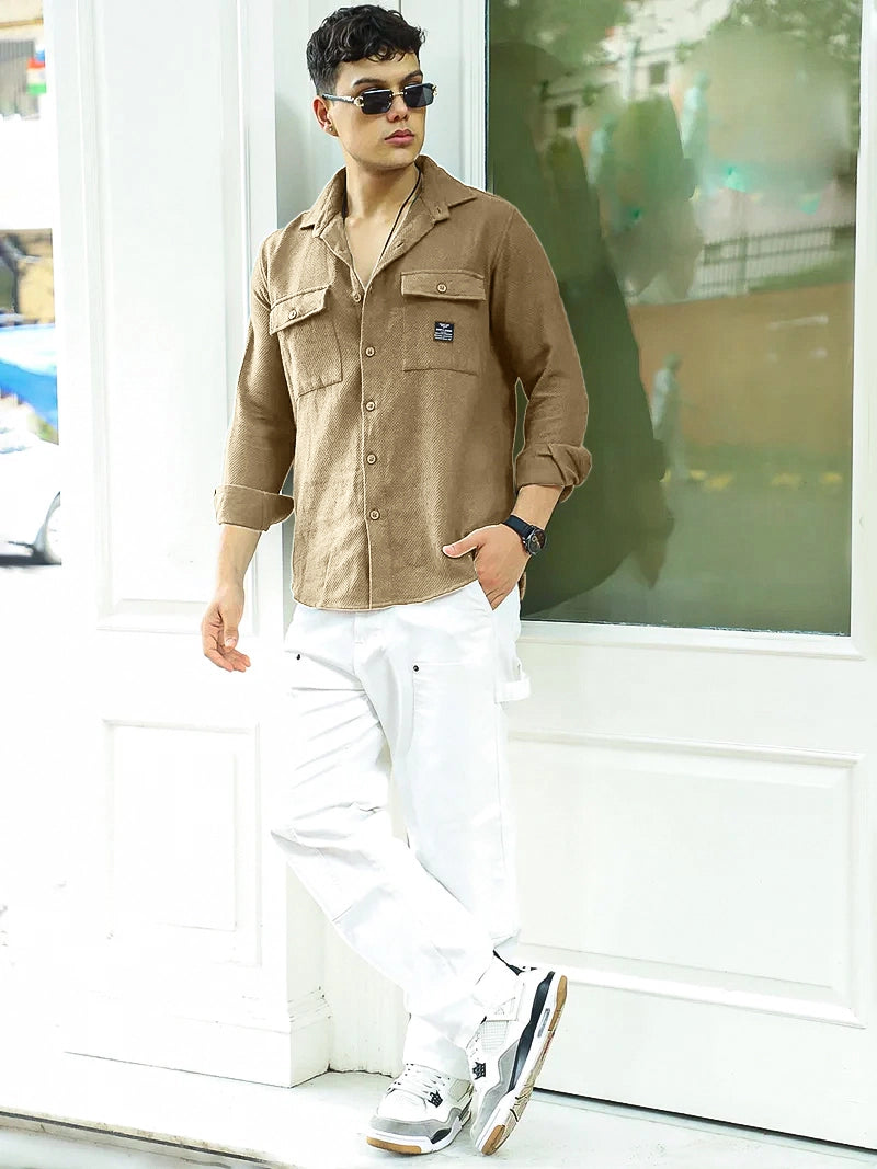Tuscan Almond Brown Texture Full Sleeve Shirt