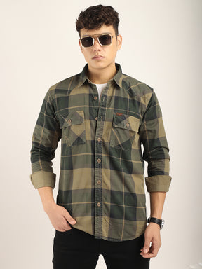 Check Khaki Full Sleeve Shirt