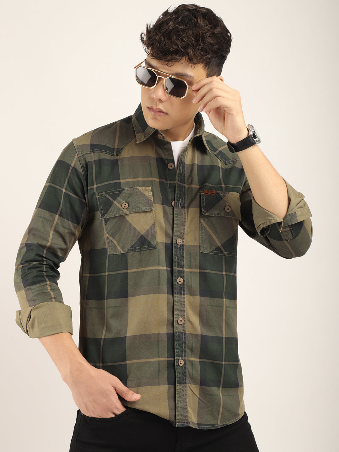 Check Khaki Full Sleeve Shirt