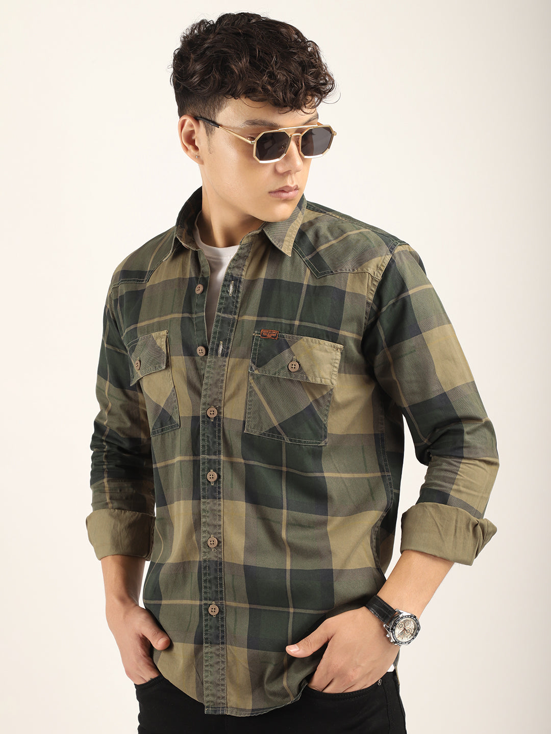 Check Khaki Full Sleeve Shirt