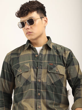 Check Khaki Full Sleeve Shirt