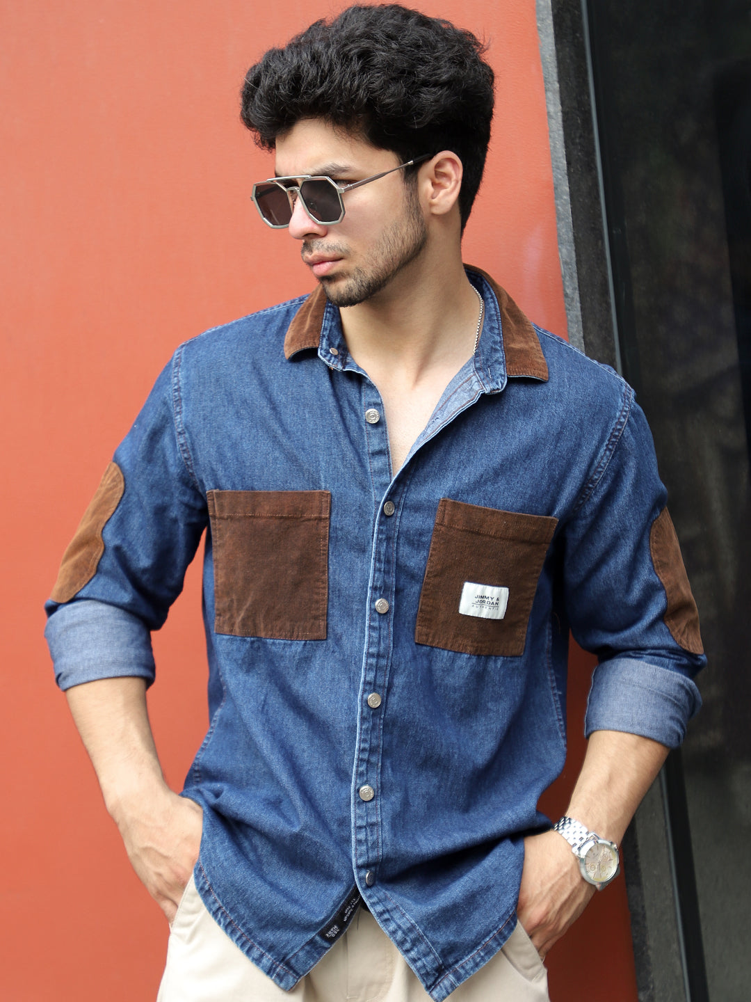 Fade Fit Deep Blue Washed Corduroy Denim Shirt