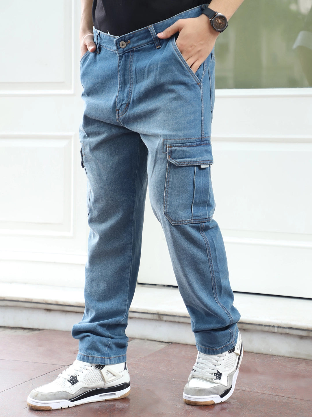 Vireon Tint Blue Baggy Fit Denim Cargo
