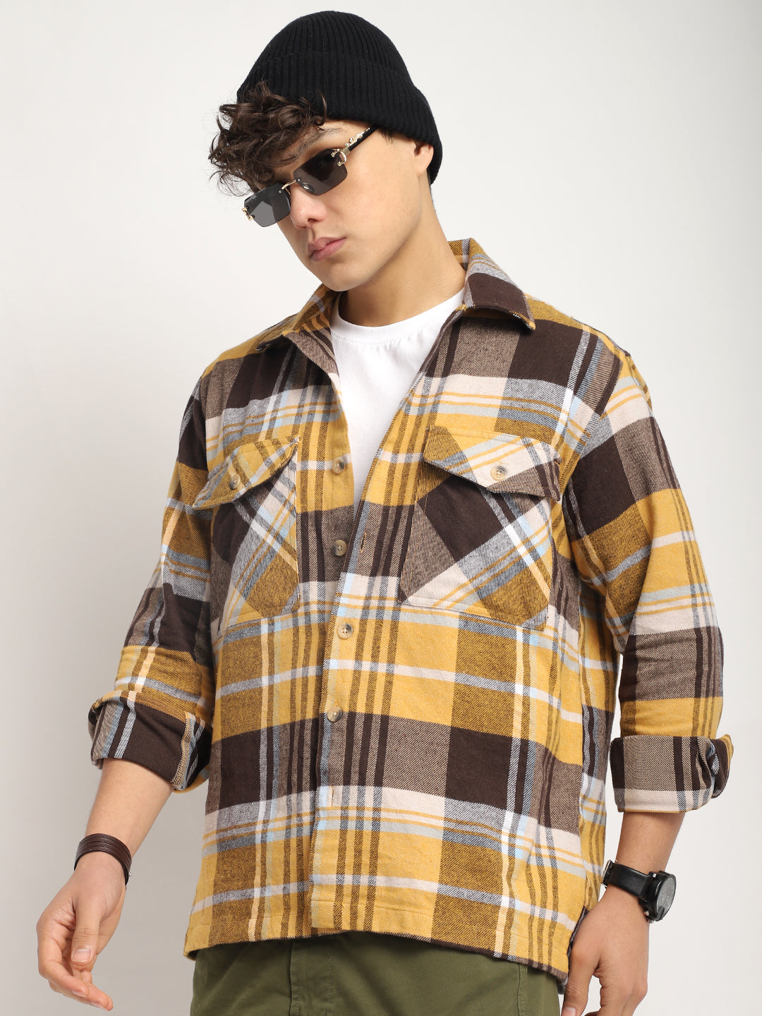 Grosvenor Palade Check Yellow Full Sleeve Shirt