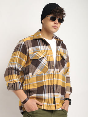 Grosvenor Palade Check Yellow Full Sleeve Shirt