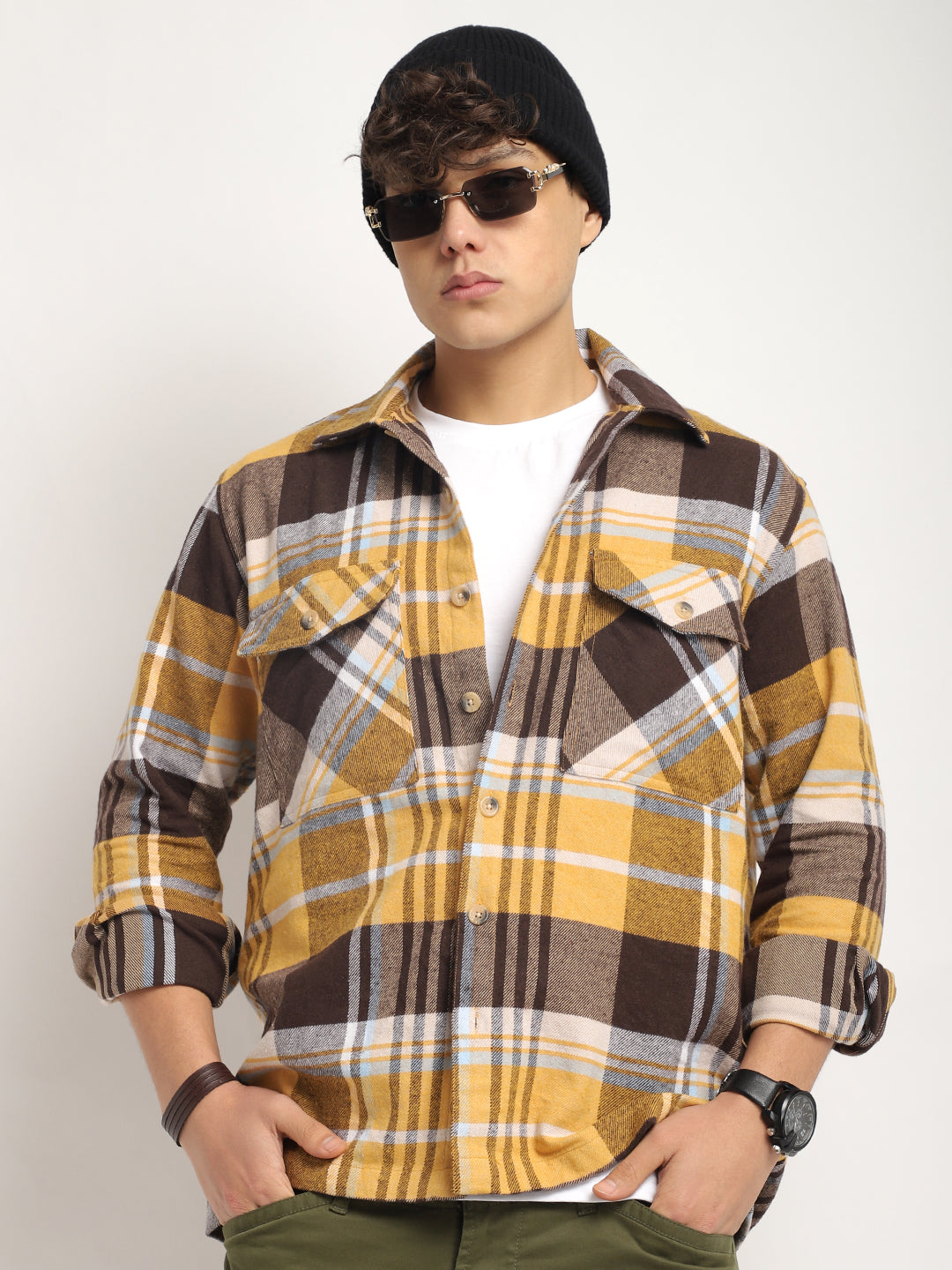 Grosvenor Palade Check Yellow Full Sleeve Shirt