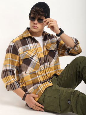 Grosvenor Palade Check Yellow Full Sleeve Shirt