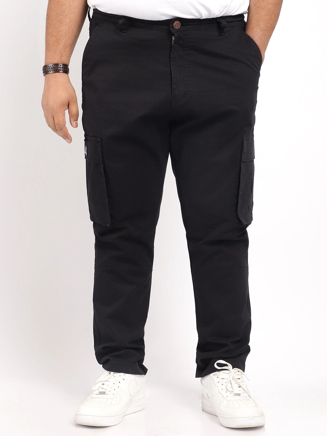 Men Black Cotton Cargo