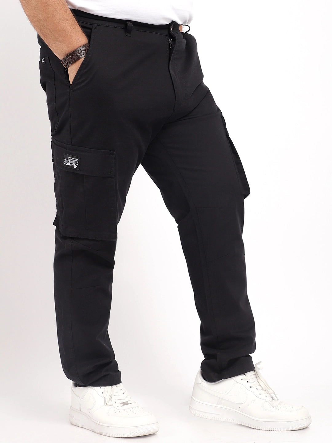 Men Black Cotton Cargo