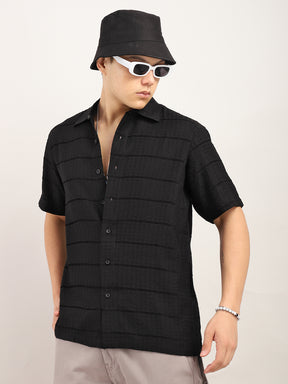 Shirtolo Black Plain Half Sleeve Shirt