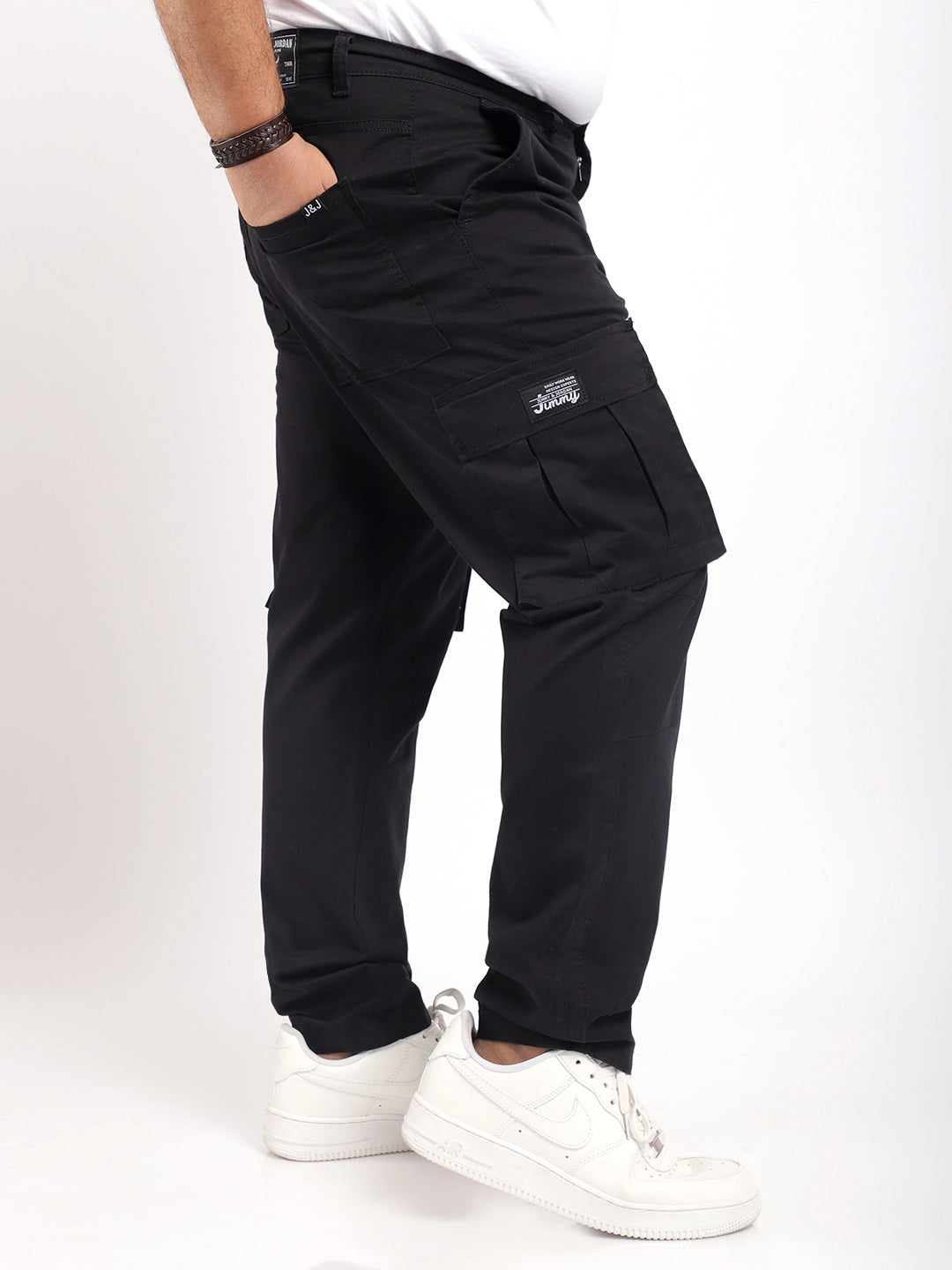Men Black Cotton Cargo