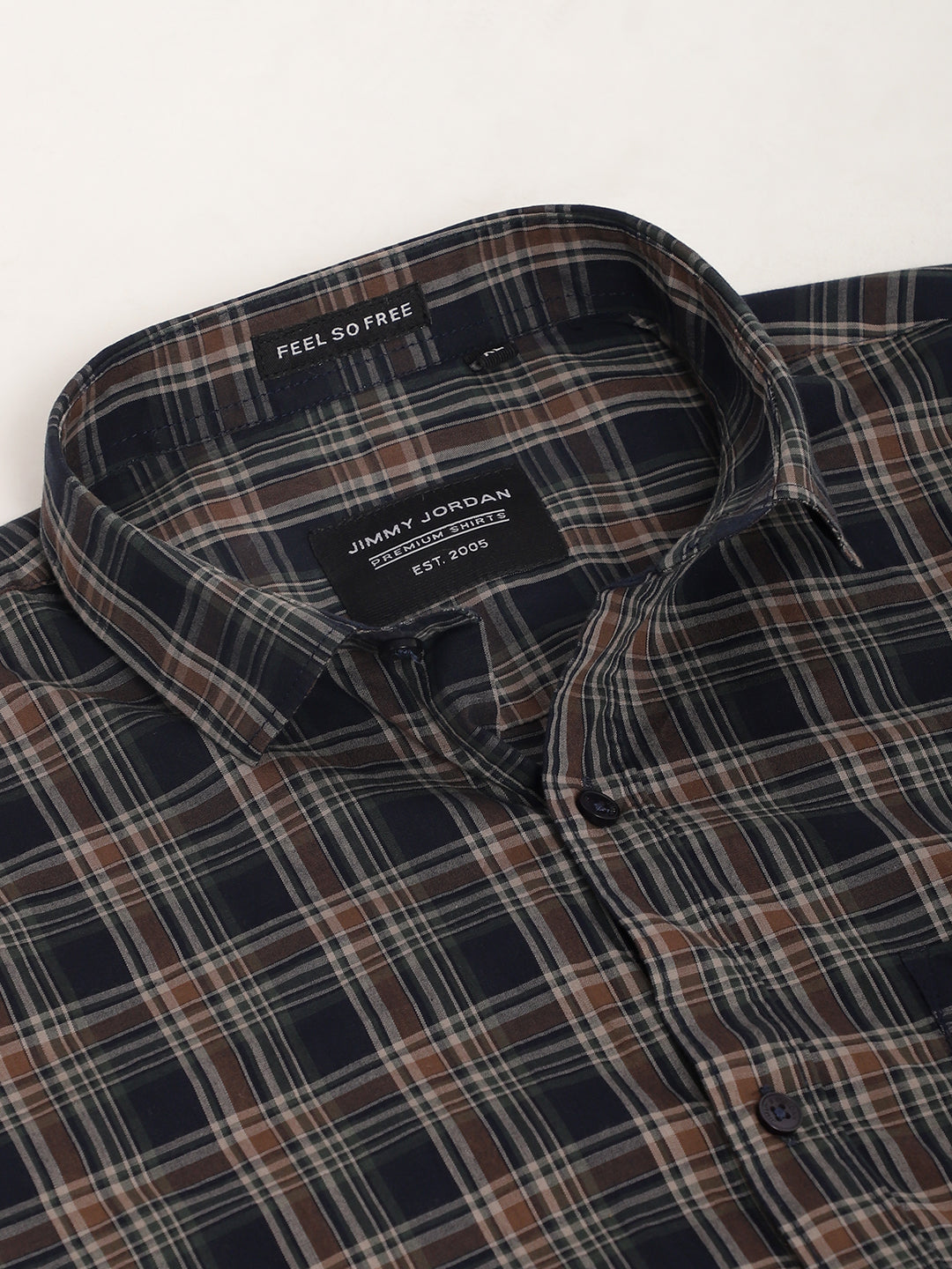 Onyx Fit Coffee Blue Twill Check Full Sleeve Shirt