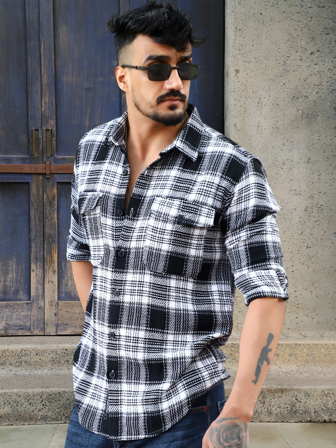 Chrome Fever Black Check Full Sleeve Shirt