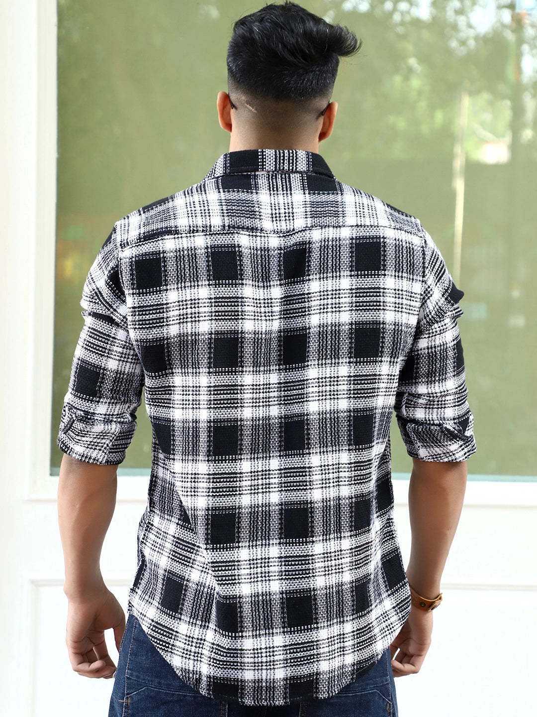 Chrome Fever Black Check Full Sleeve Shirt M
