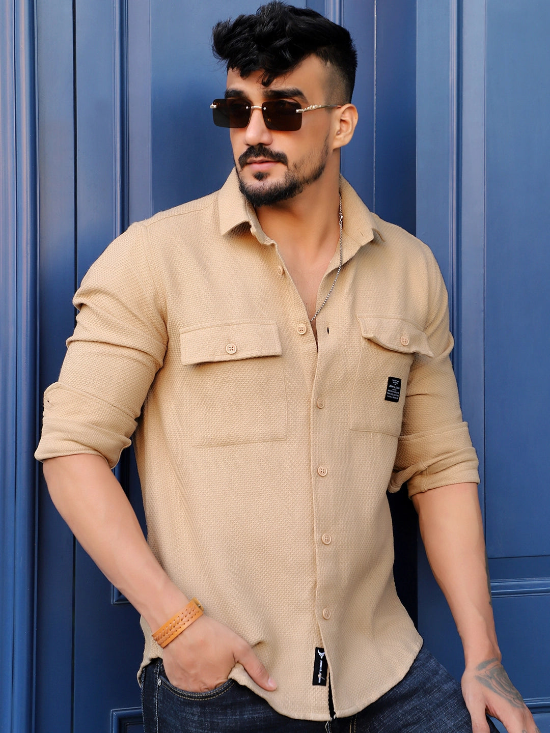 Tuscan Almond Brown Texture Full Sleeve Shirt