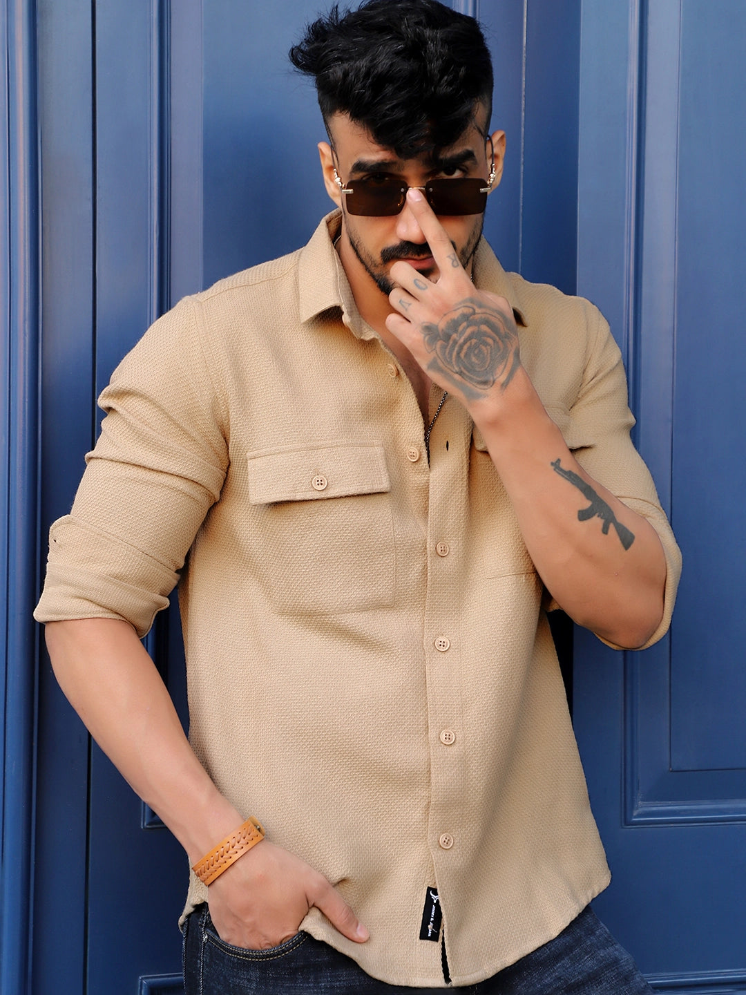 Tuscan Almond Brown Texture Full Sleeve Shirt