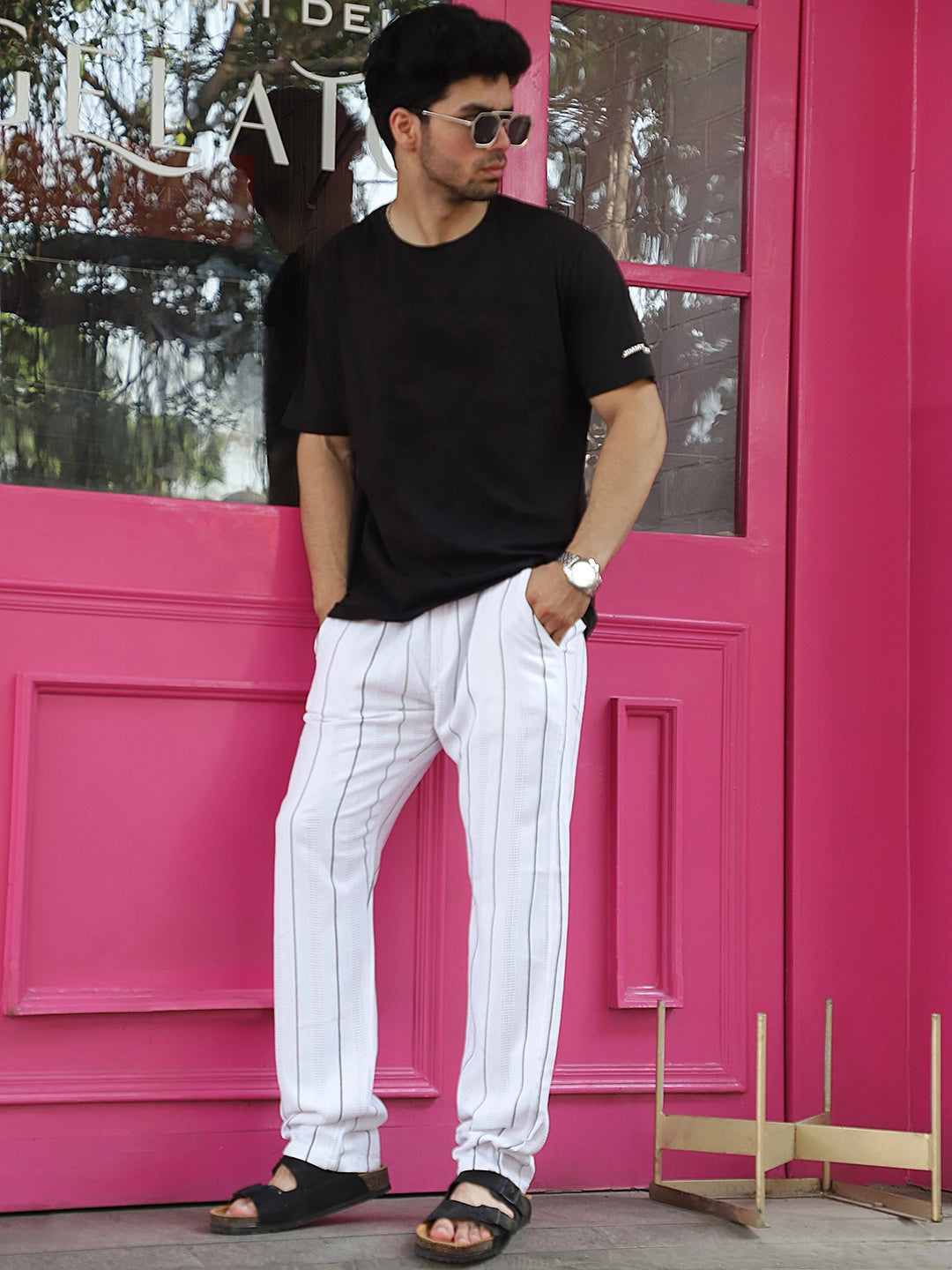 Kyzen White Stripe Baggy Fit Trouser